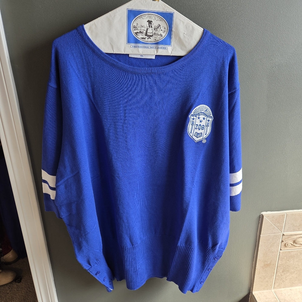 Zeta Phi Beta Blue Women’s Sweater with White Stripe Detail